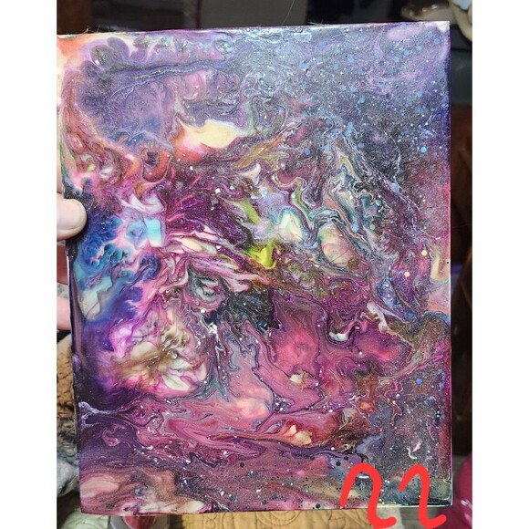 Cosmic Bloom Abstract Galaxy Pour Painting 10x8 Canvas – Magenta Purple Sparkle - Picture 1 of 3